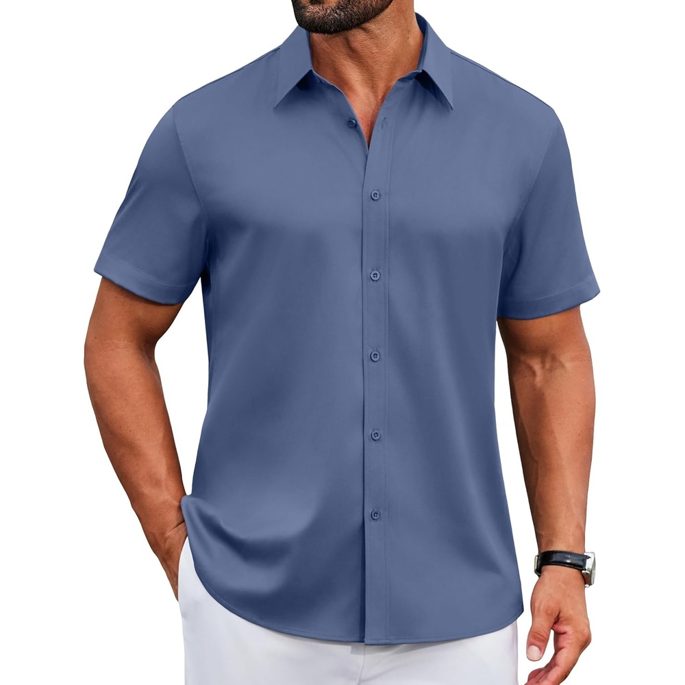 image:imageCOOFANDY Mens Button Down Shirts Short Sleeve Untucked Dress Shirt Wrinkle Free Stretch Casual Summer ShirtsCaptain Blue