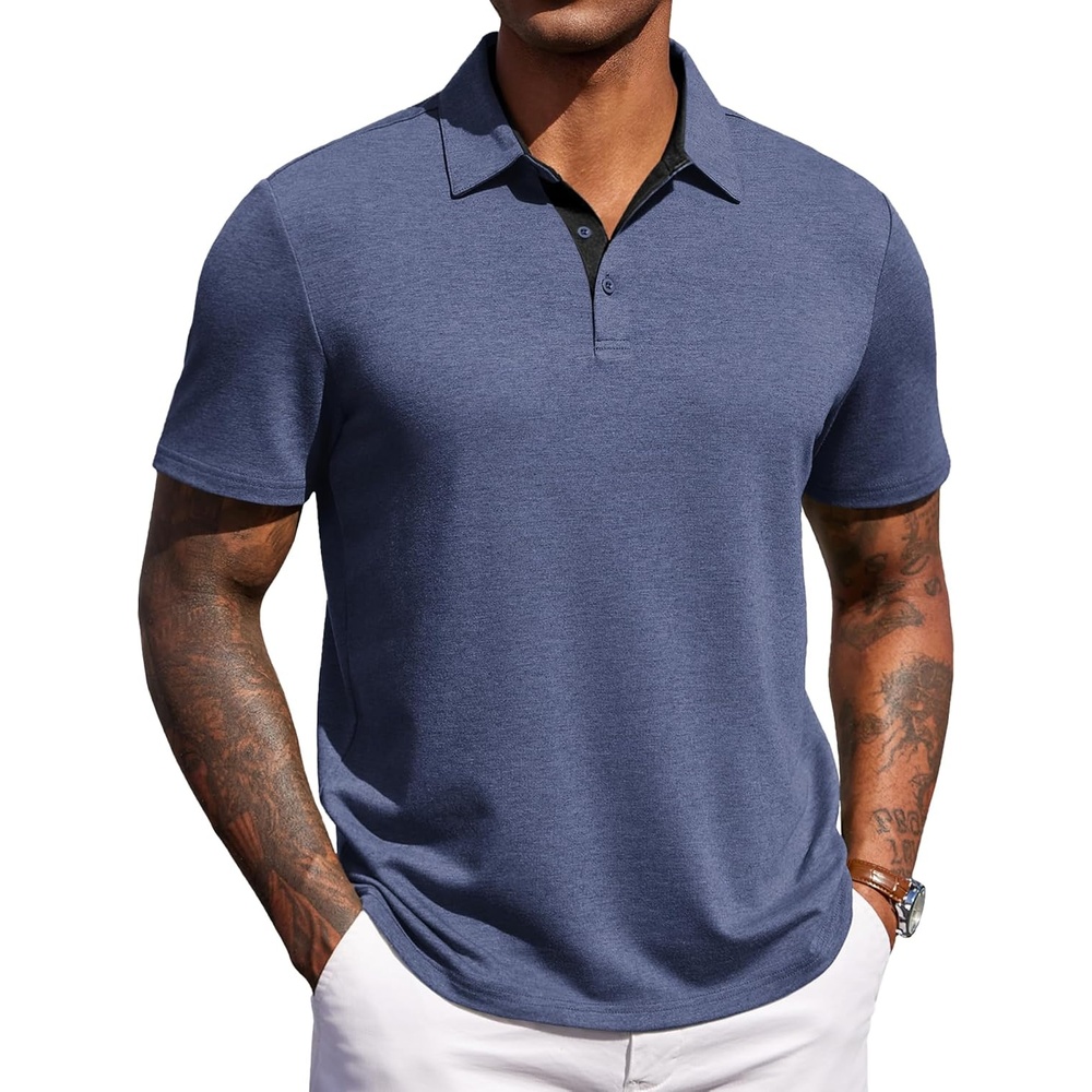 image:imageCOOFANDY Mens Polo Shirts Short Sleeve Casual Summer Polo Tee Classic Collared Golf Stylish TopsNavy Bluenew