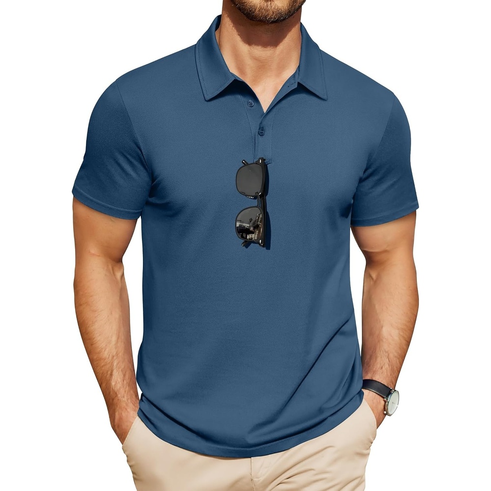 image:imageCOOFANDY Mens Polo Shirts Short Sleeve Pique Jersey Golf Shirt Casual Summer Collared TShirtsDeep Blue