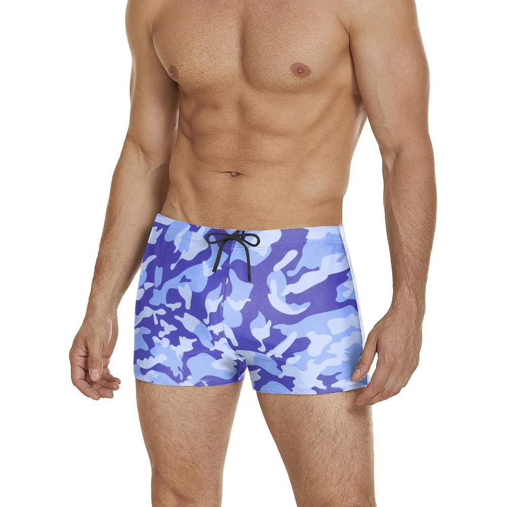image:imageCOOFANDY Mens Square Leg Swim Briefs Athletic Quick Dry Bathing Suit Square Leg Board Short for MenPattern6 Blue Camouflage