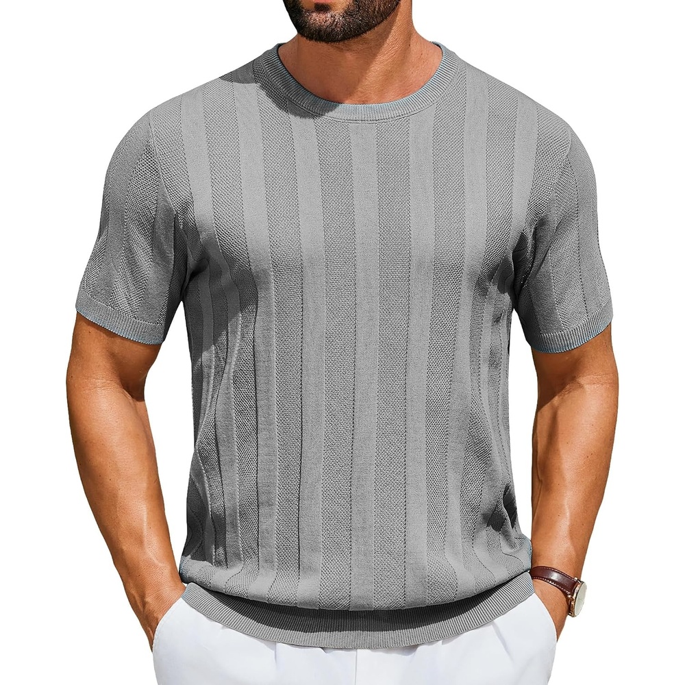 image:imageCOOFANDY Mens TShirts Short Sleeve Knit Shirt Crew Neck Sweater Fashion Casual Textured Pullover TeesGrey