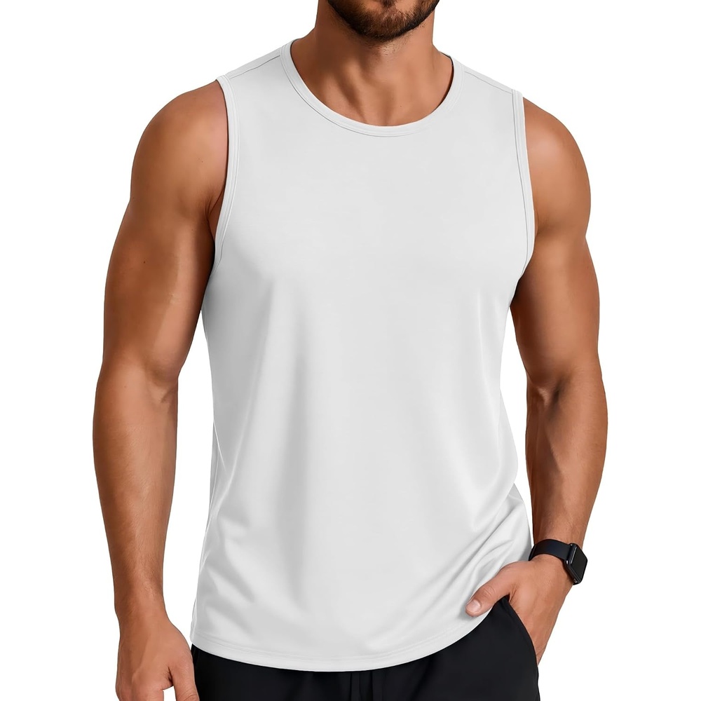 image:imageCOOFANDY Mens Workout Gym Tank Tops Quick Dry Muscle Sleeveless Shirts UPF 50 Running Summer Beach Athletic Swim ShirtWhite