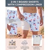 COOFANDY Men Swim Trunk with Compression Liner 2 in 1 Swimwear Bathing Suit Quick Dry Board Short(Print American Flag-3)