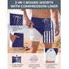 COOFANDY Men Swim Trunk with Compression Liner 2 in 1 Swimwear Bathing Suit Quick Dry Board Short(Print American Flag-4)