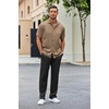 COOFANDY Men’s 2 Piece Outfit Casual Short Sleeve Button Down Shirt Beach Summer Loose Pant Sets(Khaki Black)