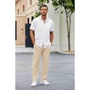 COOFANDY Men’s 2 Piece Outfit Casual Short Sleeve Button Down Shirt Beach Summer Loose Pant Sets(White Khaki)