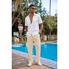 COOFANDY Men’s 2 Piece Outfit Casual Short Sleeve Button Down Shirt Beach Summer Loose Pant Sets(White Khaki)