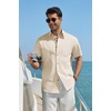 COOFANDY Men’s Button Down Shirt Short Sleeve Cotton Casual Summer Shirts Beach Vacation Linen Shirts for Men(Beige)