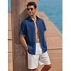 COOFANDY Men’s Button Down Shirt Short Sleeve Cotton Casual Summer Shirts Beach Vacation Linen Shirts for Men(Denim Blue)