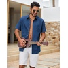 COOFANDY Men’s Button Down Shirt Short Sleeve Cotton Casual Summer Shirts Beach Vacation Linen Shirts for Men(Denim Blue)