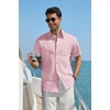 COOFANDY Men’s Button Down Shirt Short Sleeve Cotton Casual Summer Shirts Beach Vacation Linen Shirts for Men(Icy Pink)