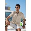 COOFANDY Men’s Button Down Shirt Short Sleeve Cotton Casual Summer Shirts Beach Vacation Linen Shirts for Men(Khaki)