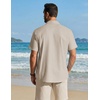 COOFANDY Men’s Button Down Shirt Short Sleeve Cotton Casual Summer Shirts Beach Vacation Linen Shirts for Men(Khaki)