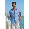 COOFANDY Men’s Button Down Shirt Short Sleeve Cotton Casual Summer Shirts Beach Vacation Linen Shirts for Men(Light Blue)