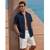 COOFANDY Men’s Button Down Shirt Short Sleeve Cotton Casual Summer Shirts Beach Vacation Linen Shirts for Men(Navy Blue)
