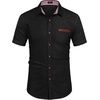 COOFANDY Men’s Cotton Casual Short Sleeve Button Down Shirt Plaid Collar Denim Work Shirts(A – Black – No Pocket)
