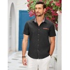 COOFANDY Men’s Cotton Casual Short Sleeve Button Down Shirt Plaid Collar Denim Work Shirts(A – Black – No Pocket)