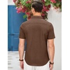 COOFANDY Men’s Cotton Casual Short Sleeve Button Down Shirt Plaid Collar Denim Work Shirts(A – Brown – No Pocket)