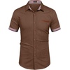 COOFANDY Men’s Cotton Casual Short Sleeve Button Down Shirt Plaid Collar Denim Work Shirts(A – Brown – No Pocket)