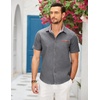COOFANDY Men’s Cotton Casual Short Sleeve Button Down Shirt Plaid Collar Denim Work Shirts(A – Charcoal Grey – No Pocket)