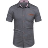 COOFANDY Men’s Cotton Casual Short Sleeve Button Down Shirt Plaid Collar Denim Work Shirts(A – Charcoal Grey – No Pocket)