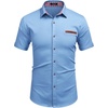 COOFANDY Men’s Cotton Casual Short Sleeve Button Down Shirt Plaid Collar Denim Work Shirts(A – Clear Blue – No Pocket)