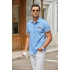 COOFANDY Men’s Cotton Casual Short Sleeve Button Down Shirt Plaid Collar Denim Work Shirts(A – Clear Blue – No Pocket)