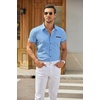 COOFANDY Men’s Cotton Casual Short Sleeve Button Down Shirt Plaid Collar Denim Work Shirts(A – Clear Blue – No Pocket)