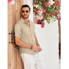 COOFANDY Men’s Cotton Casual Short Sleeve Button Down Shirt Plaid Collar Denim Work Shirts(A – Contrast Plaid Collar – Beige)