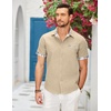 COOFANDY Men’s Cotton Casual Short Sleeve Button Down Shirt Plaid Collar Denim Work Shirts(A – Contrast Plaid Collar – Beige)