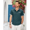 COOFANDY Men’s Cotton Casual Short Sleeve Button Down Shirt Plaid Collar Denim Work Shirts(A – Contrast Plaid Collar – Forest Green)