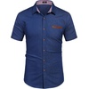 COOFANDY Men’s Cotton Casual Short Sleeve Button Down Shirt Plaid Collar Denim Work Shirts(A – Dark Blue – No Pocket)