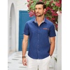COOFANDY Men’s Cotton Casual Short Sleeve Button Down Shirt Plaid Collar Denim Work Shirts(A – Dark Blue – No Pocket)