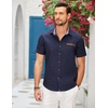 COOFANDY Men’s Cotton Casual Short Sleeve Button Down Shirt Plaid Collar Denim Work Shirts(A – Navy Blue – No Pocket)