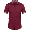 COOFANDY Men’s Cotton Casual Short Sleeve Button Down Shirt Plaid Collar Denim Work Shirts(A – Wine Red – No Pocket)