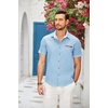 COOFANDY Men’s Cotton Casual Short Sleeve Button Down Shirt Plaid Collar Denim Work Shirts(B – Clear Blue – No Pocket)