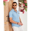 COOFANDY Men’s Cotton Casual Short Sleeve Button Down Shirt Plaid Collar Denim Work Shirts(B – Clear Blue – No Pocket)