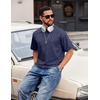 COOFANDY Men’s Cotton T-Shirts Oversized Shirt Short Sleeves Streetwear Loose Fit Summer Tee Tops Washed Basic Unisex Shirts(Navy Blue)