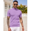 COOFANDY Men’s Mock Turtleneck Sweater Short Sleeve Casual Basic Tops Ribbed Knit Pullover Solid Tee(Light Purple)