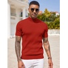 COOFANDY Men’s Mock Turtleneck Sweater Short Sleeve Casual Basic Tops Ribbed Knit Pullover Solid Tee(Red)