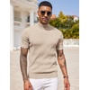 COOFANDY Men’s Mock Turtleneck Sweater Short Sleeve Casual Basic Tops Ribbed Knit Pullover Solid Tee(Striped Beige)