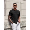 COOFANDY Mens T-Shirts Short Sleeve Knit Shirt Crew Neck Sweater Fashion Casual Textured Pullover Tees(01-black)