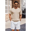 COOFANDY Mens T-Shirts Short Sleeve Knit Shirt Crew Neck Sweater Fashion Casual Textured Pullover Tees(02-light Khaki)