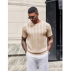 COOFANDY Mens T-Shirts Short Sleeve Knit Shirt Crew Neck Sweater Fashion Casual Textured Pullover Tees(02-light Khaki)