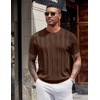 COOFANDY Mens T-Shirts Short Sleeve Knit Shirt Crew Neck Sweater Fashion Casual Textured Pullover Tees(Brown)