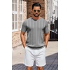 COOFANDY Mens T-Shirts Short Sleeve Knit Shirt Crew Neck Sweater Fashion Casual Textured Pullover Tees(Grey)