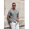 COOFANDY Mens T-Shirts Short Sleeve Knit Shirt Crew Neck Sweater Fashion Casual Textured Pullover Tees(Grey)