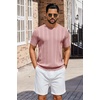COOFANDY Mens T-Shirts Short Sleeve Knit Shirt Crew Neck Sweater Fashion Casual Textured Pullover Tees(Light Pink)