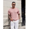 COOFANDY Mens T-Shirts Short Sleeve Knit Shirt Crew Neck Sweater Fashion Casual Textured Pullover Tees(Light Pink)