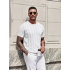 COOFANDY Mens T-Shirts Short Sleeve Knit Shirt Crew Neck Sweater Fashion Casual Textured Pullover Tees(White)